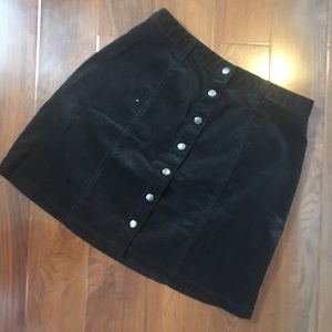 Corduroy black button up detail skirt